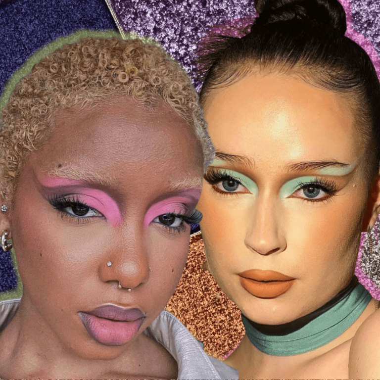 Collage of two women with reverse cut crease makeup