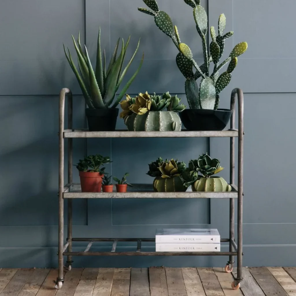 Distressed metal plant stand