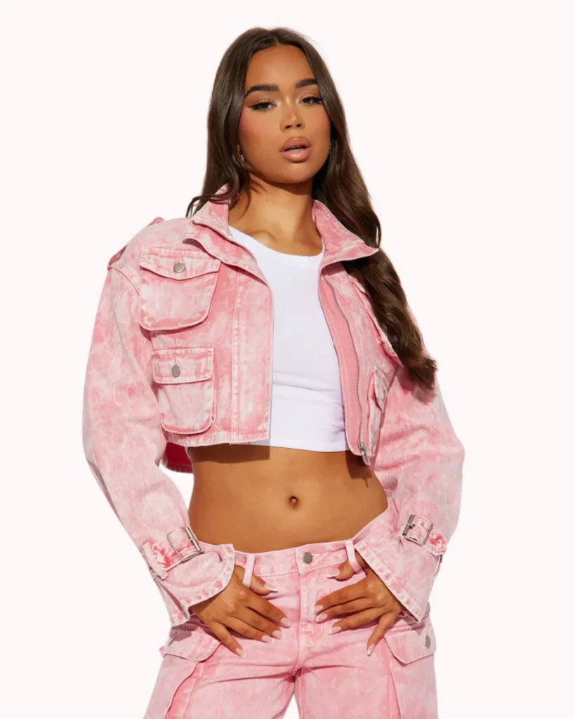 Pink cropped cargo jacket. 