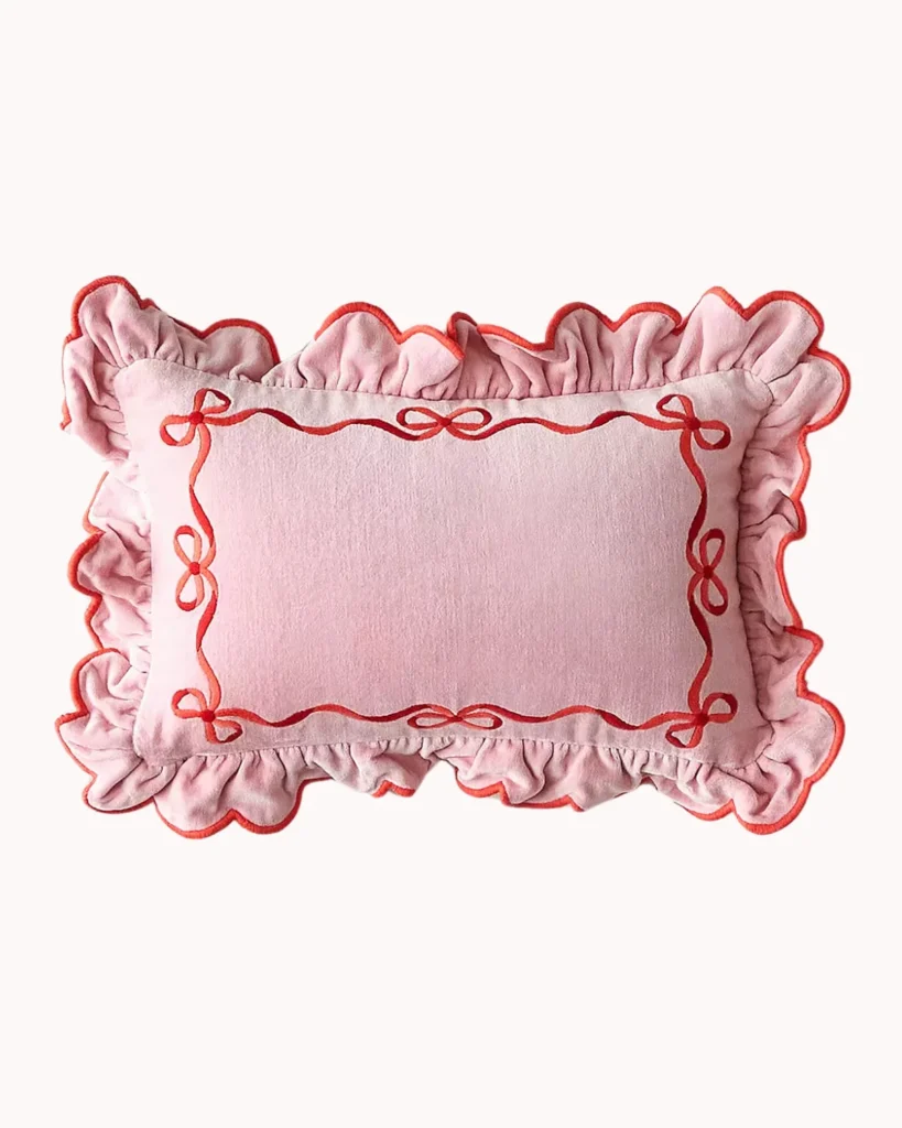 pink bow velvet pillow. Barbiecore Trend