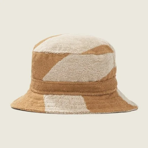 Brown and beige patterned jacquard-woven bucket hat