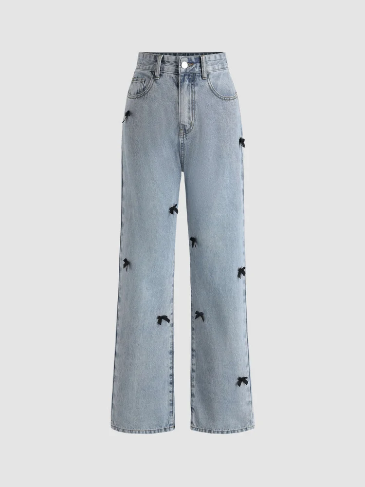 denim jeans with black bowknots. Autumn High Street Finds. 