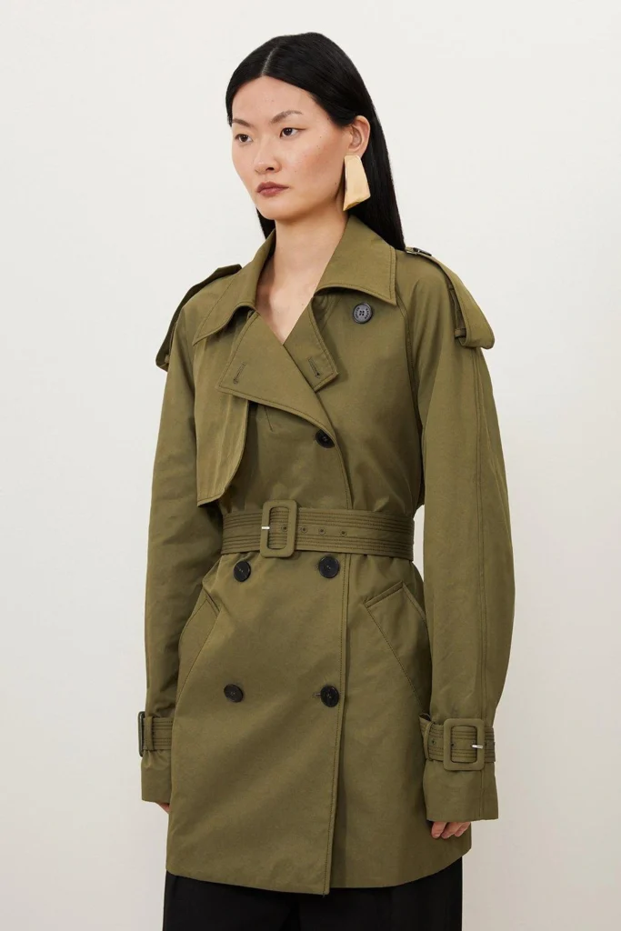 GREEN KHAKI CROPPED TRENCH COAT