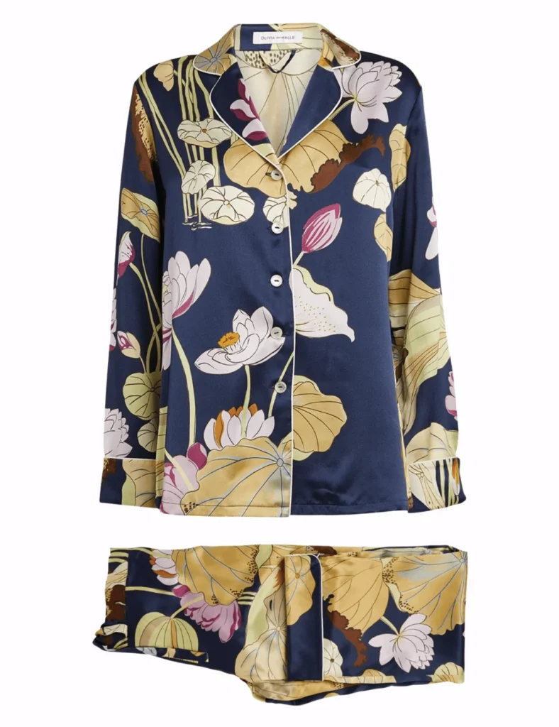 Floral navy silk pyjama set