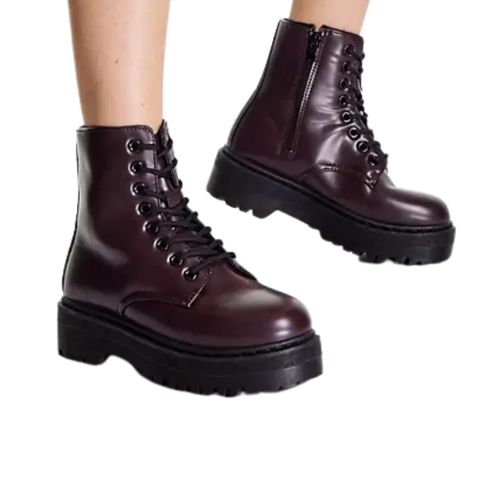 Qupid Burgundy Chunky Lace Up Ankle Boots. Dr. Marten dupes