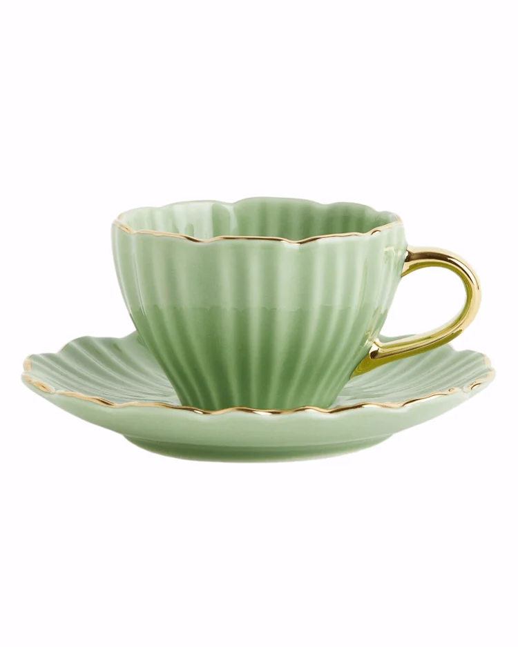 green porcelain espresso cups with saucers. H&M's Spring Home Collection