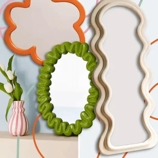 Graphic illustration of three squiggly mirrors which feature in this post