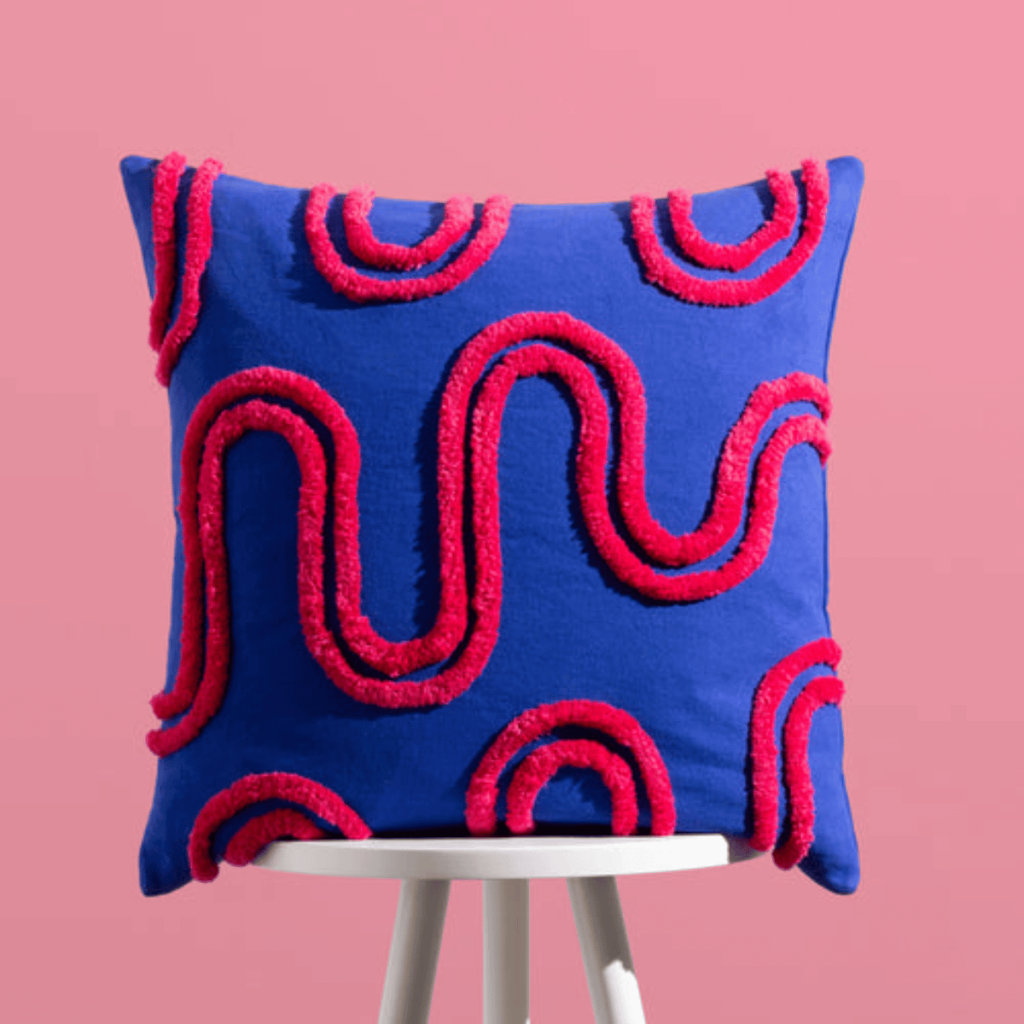 Archie Tufted Cushion Cobalt Pink. Dopamine decor