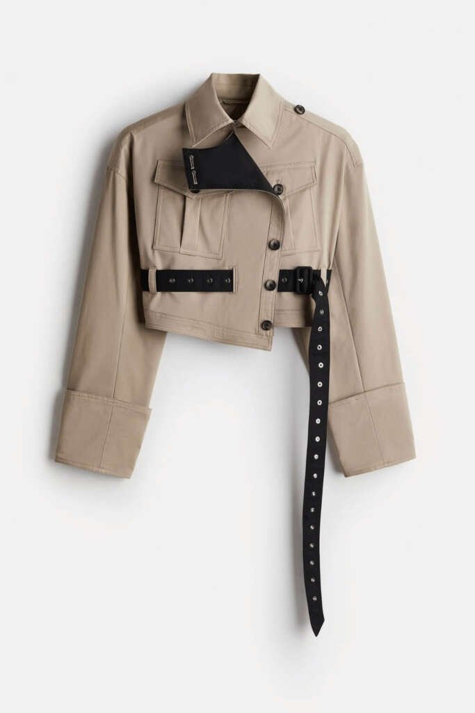 Beige Cropped Twill Jacket