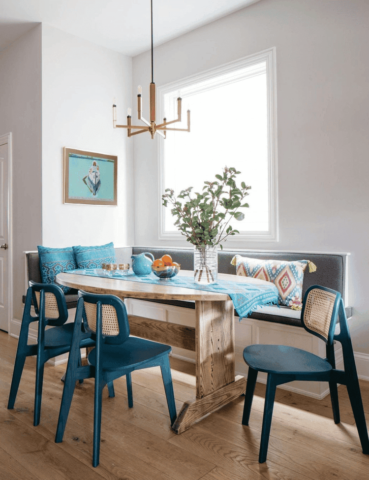 blue and white minimalist breakfast nook