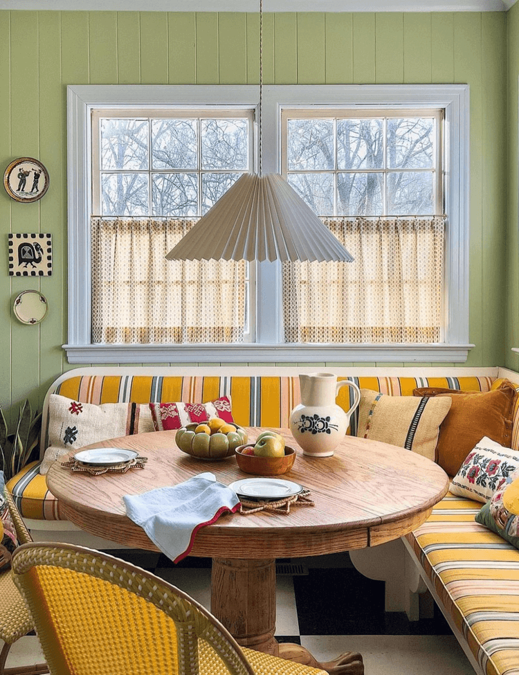 yellow and green breakfast nook