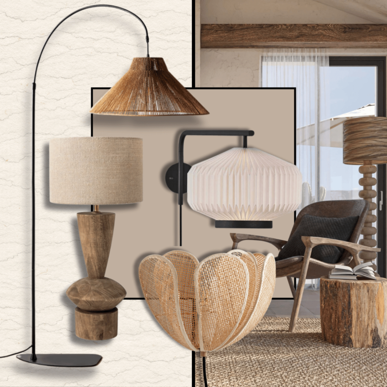 Collage of different Japandi lighting options. Brighten Your Home With Japandi Lighting Charm