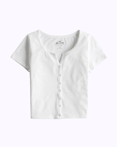 White button through baby tee