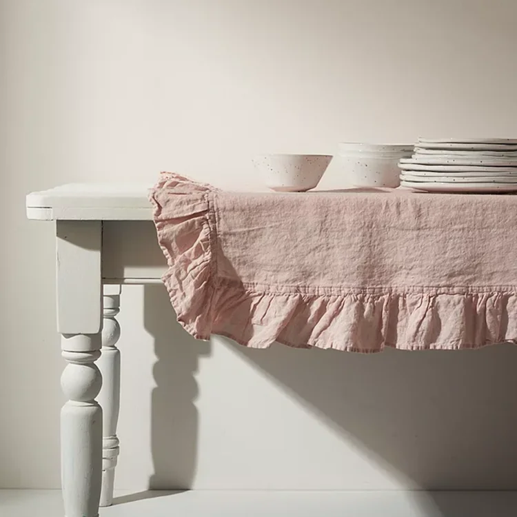 Pink linen tablecloth