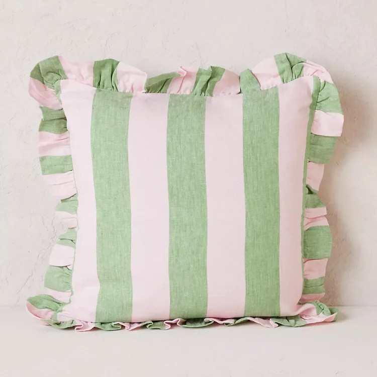 pink and green ruffle hem cushion