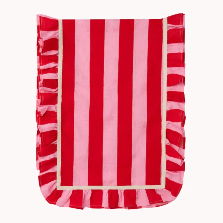 red and pink stripe table runner