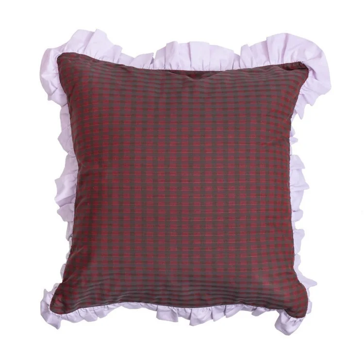 red and purple check cushion