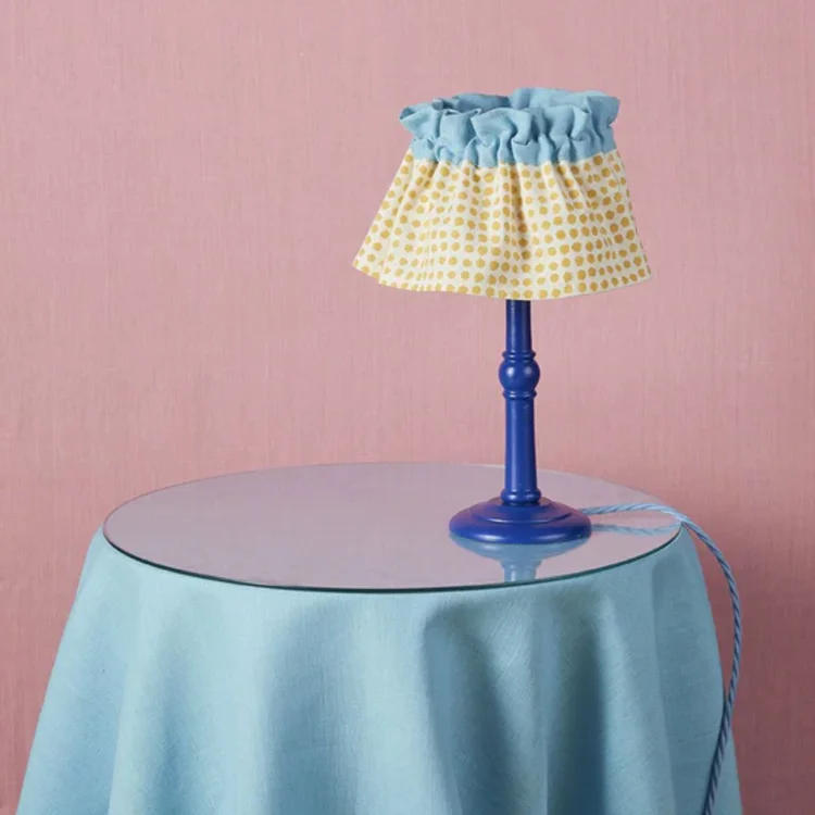 small yellow and blue ruffle lamp