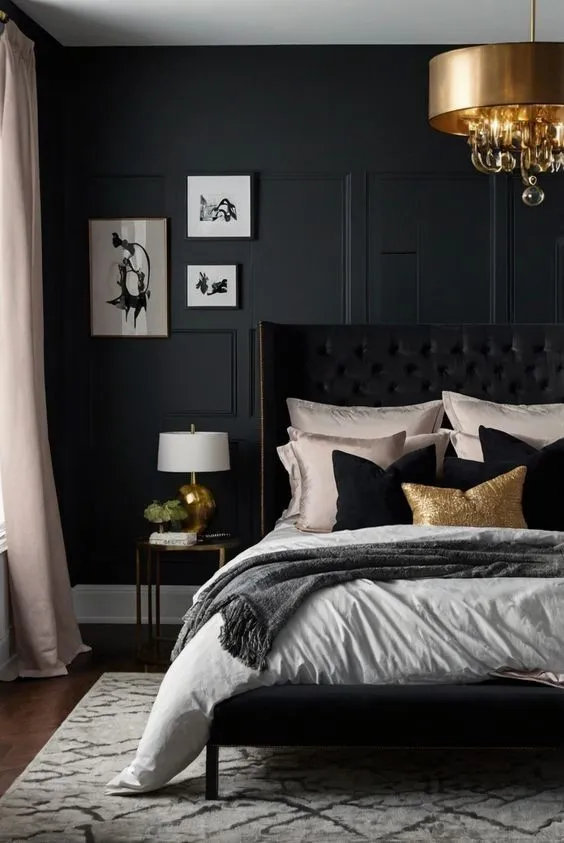 dark feminine bedroom with gold accents. Dark And Moody Bedroom Ideas