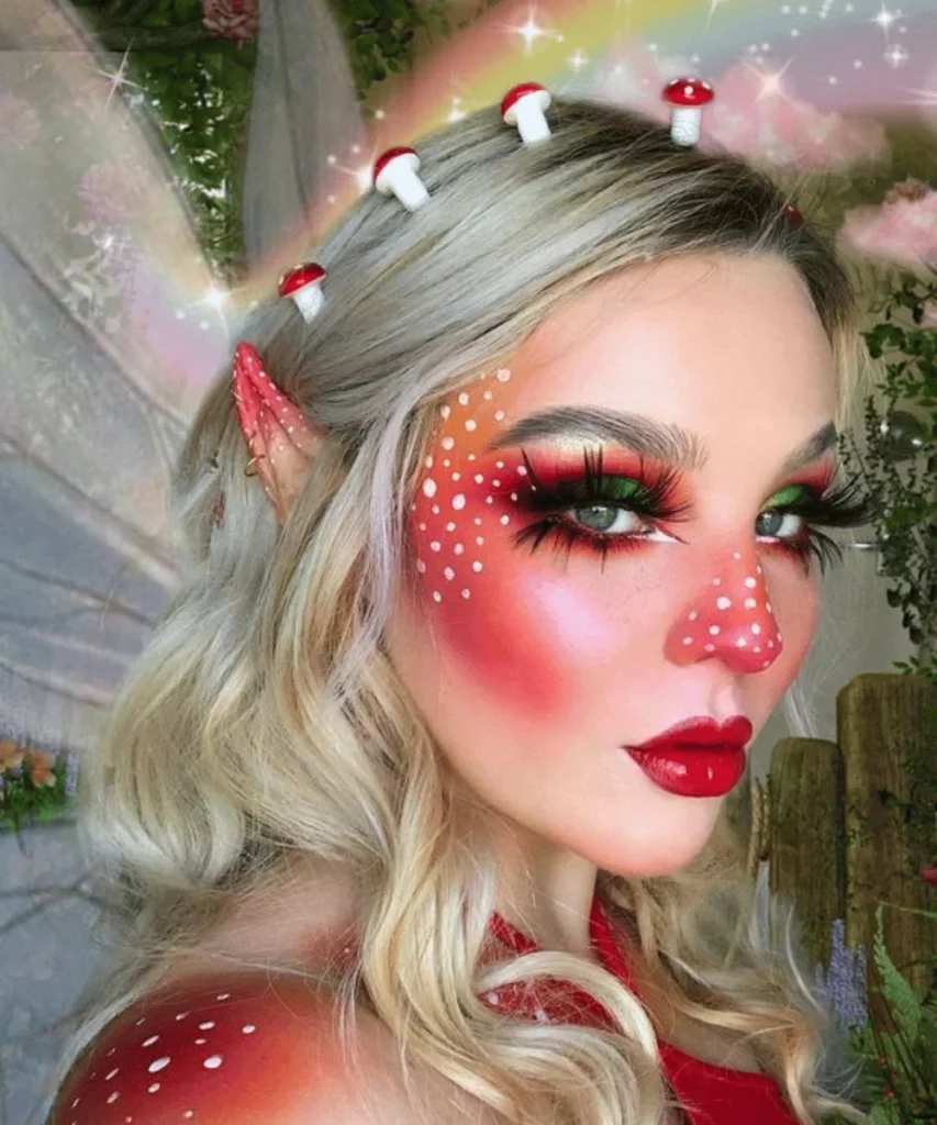 red and white mushroom fairy makeup 