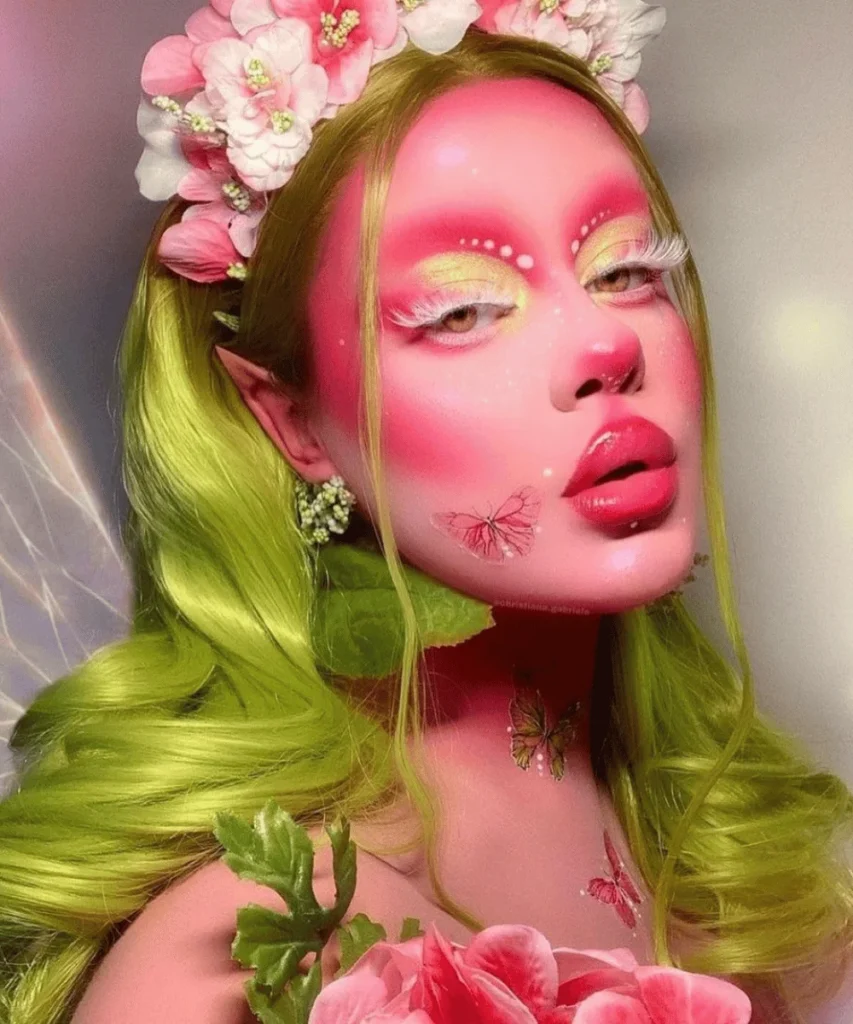 butterfly kiss green and pink makeup