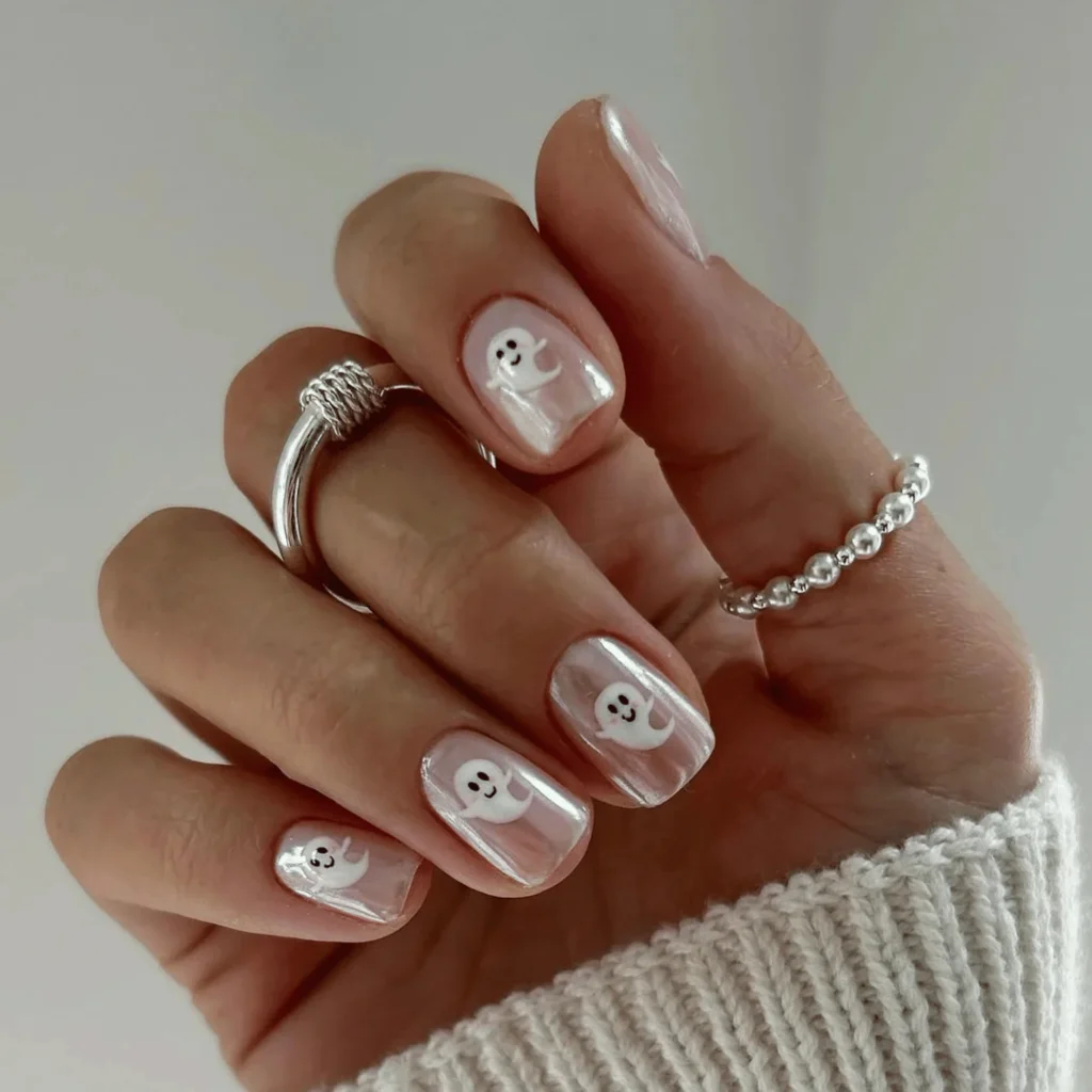 Cute ghost Halloween nails