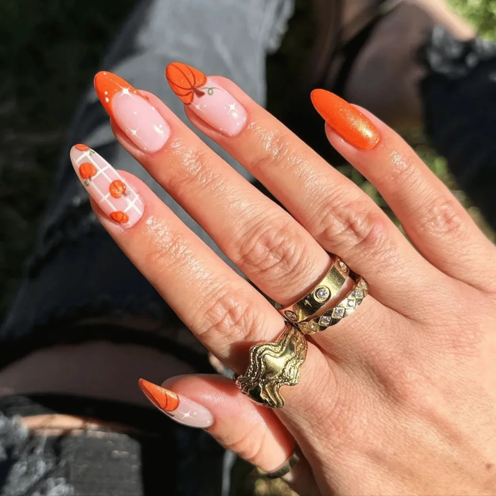 orange pumpkin Halloween nails