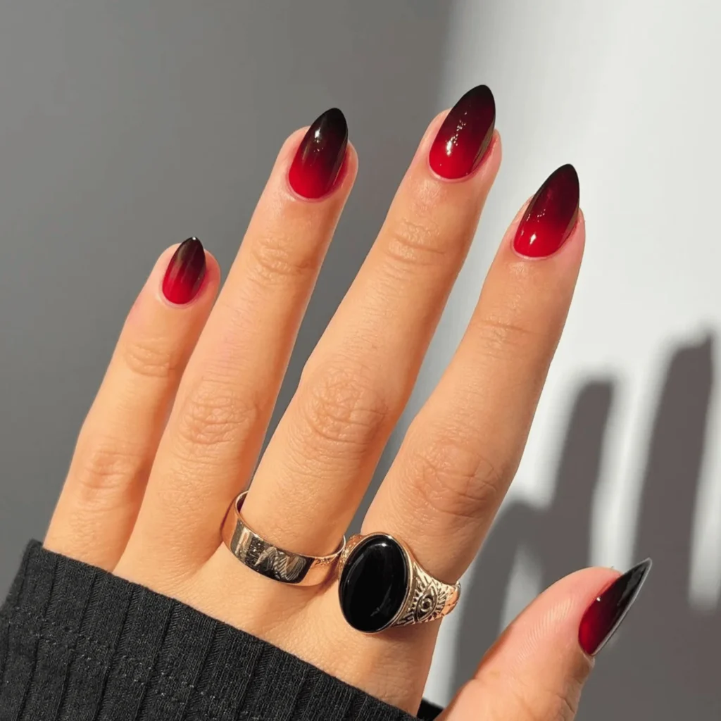 red and black ombre Halloween nails