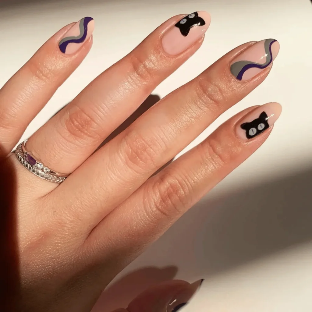 spooky cat halloween nails