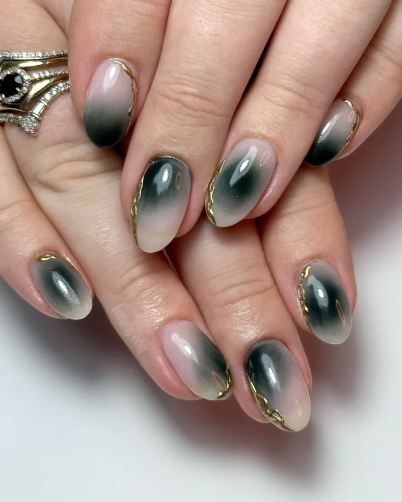 dark green and white nail design