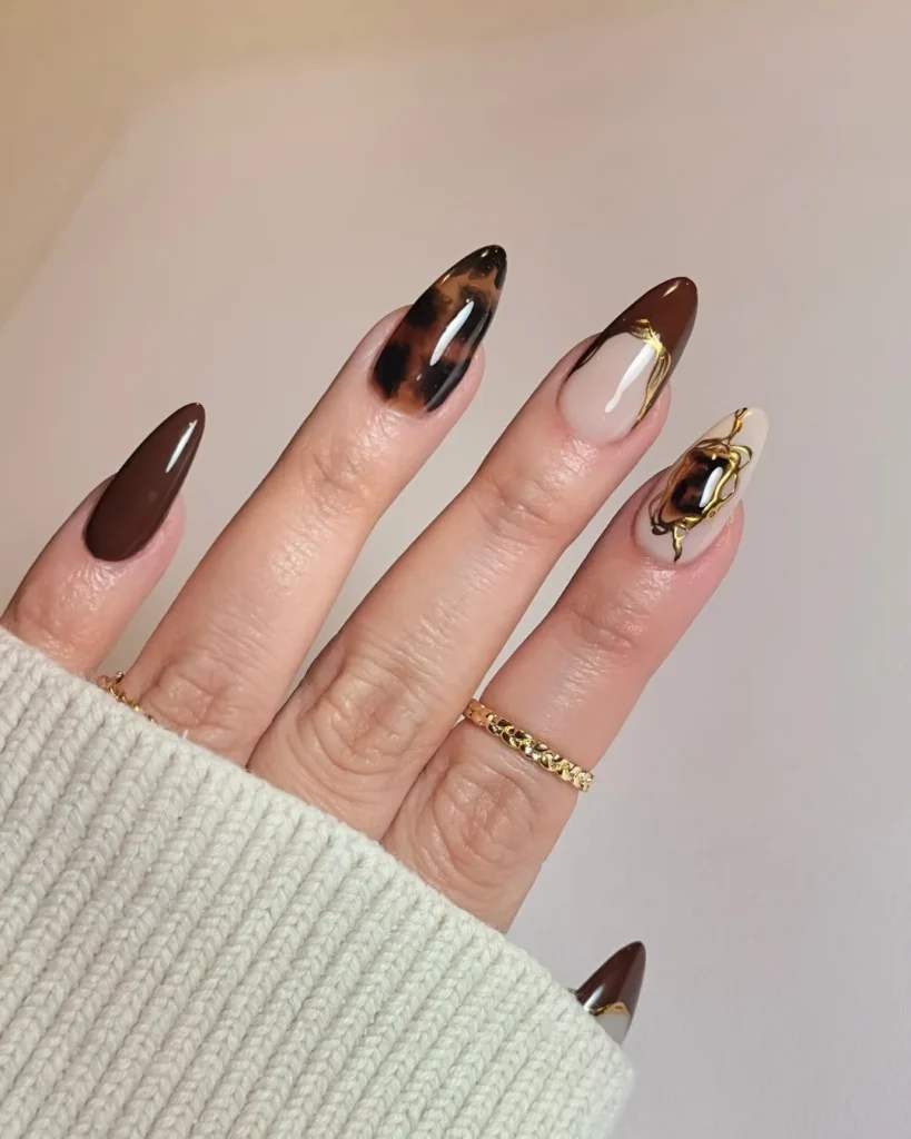 deep chocolate tortoiseshell nail designs