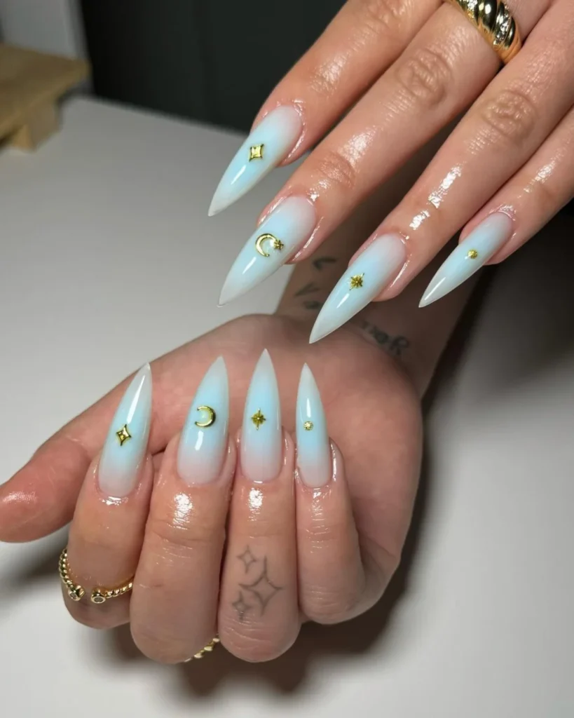 gold star blue nail design. Aura Nail Designs