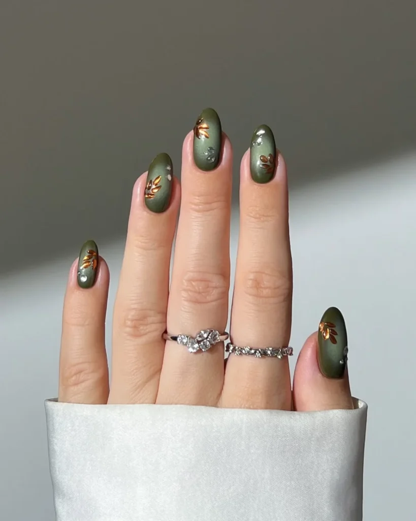 green leaf nail design