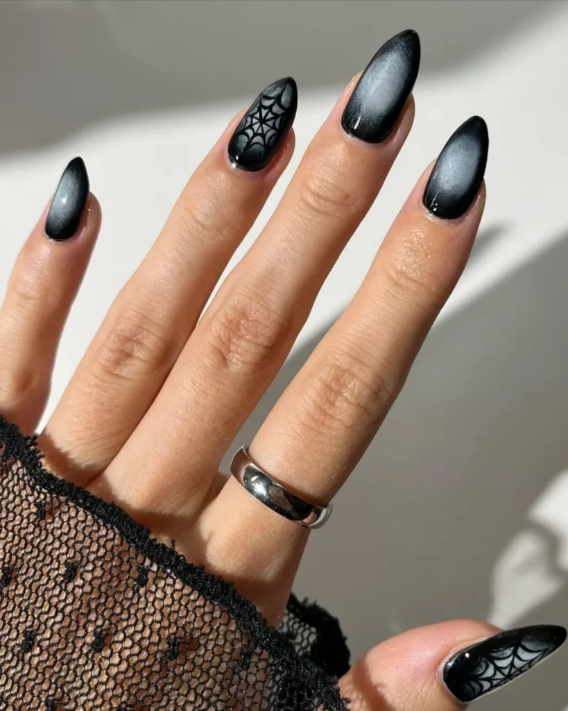 halloween black spiderweb aura nails