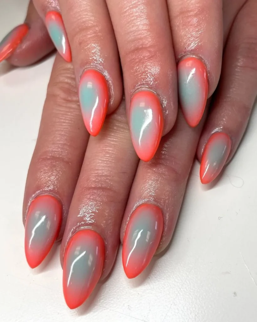 red and turquoise aura nails