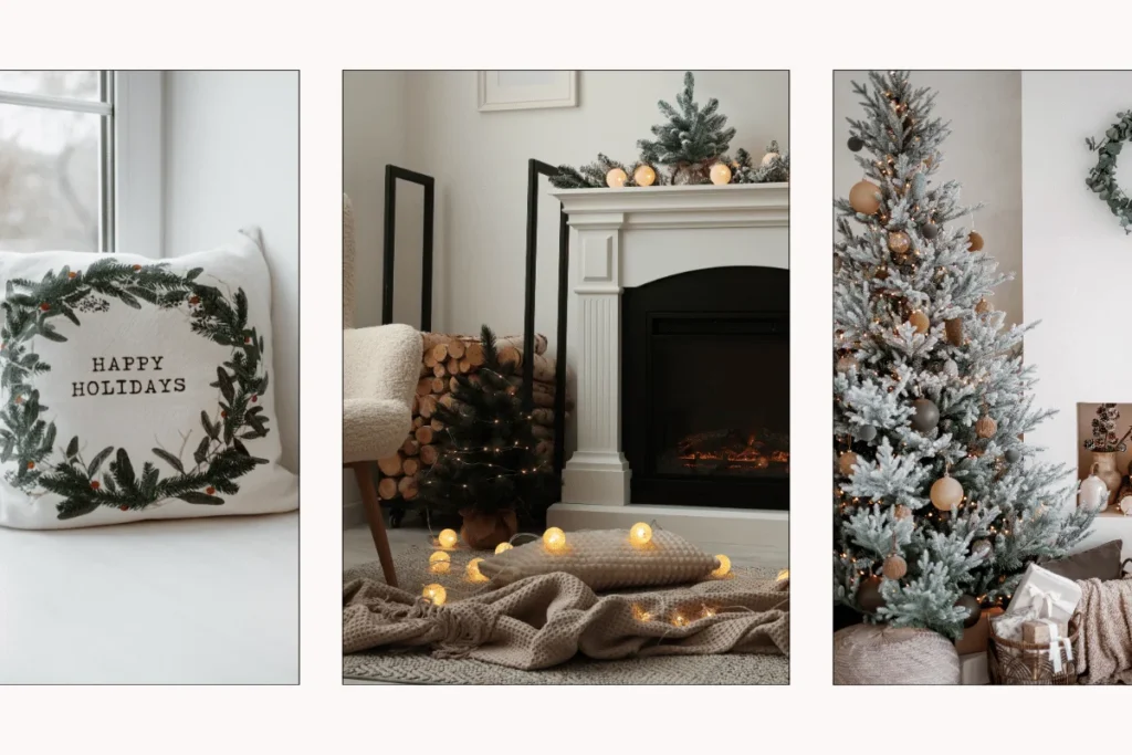 split image of three Christmas home-themed settings at home