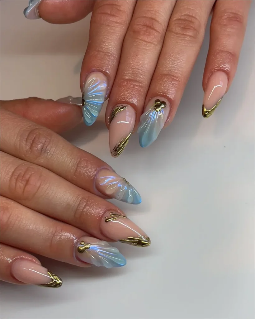 shell ombre nails. aquamarine nail designs