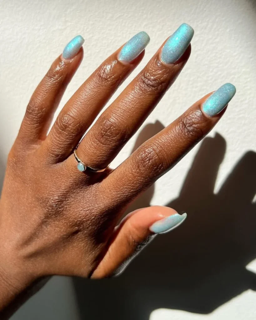 Aqua Shimmer nails. aquamarine nail designs