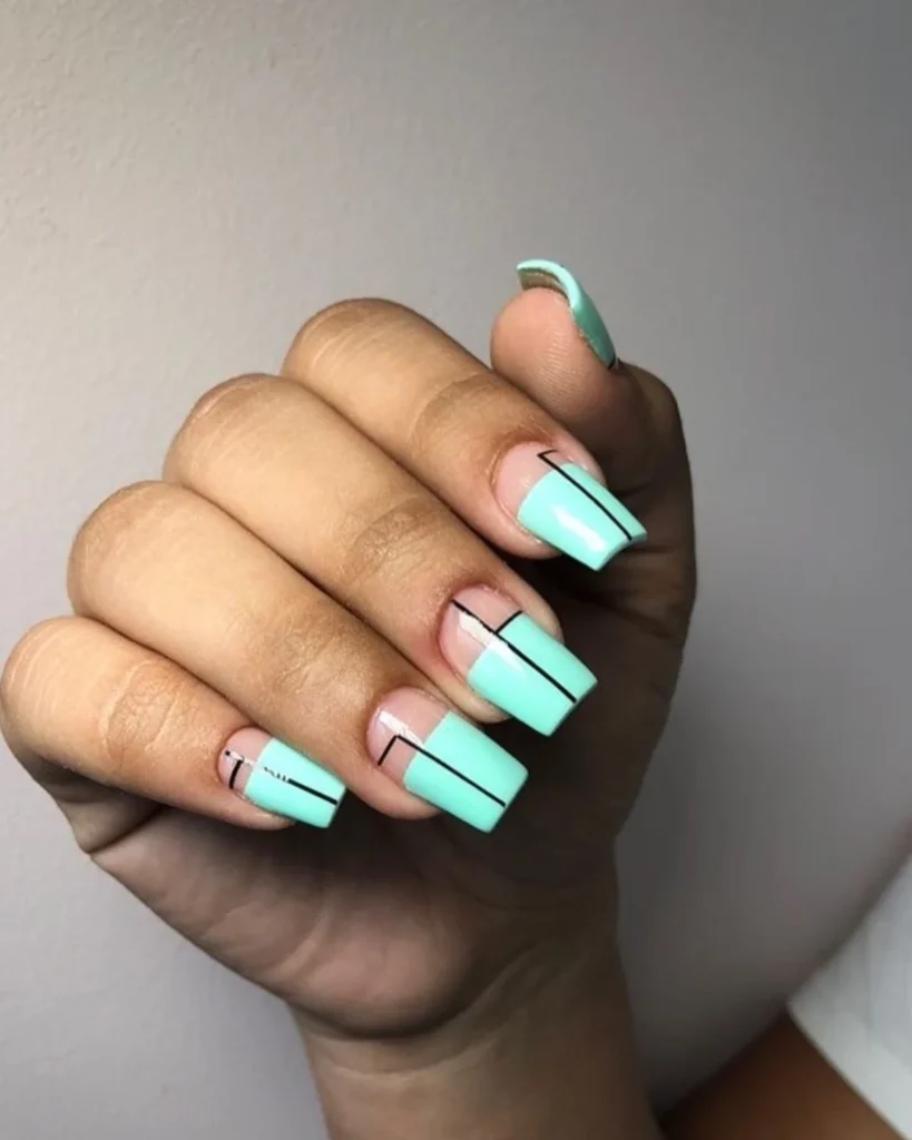 blue geometric mint. aquamarine nail designs