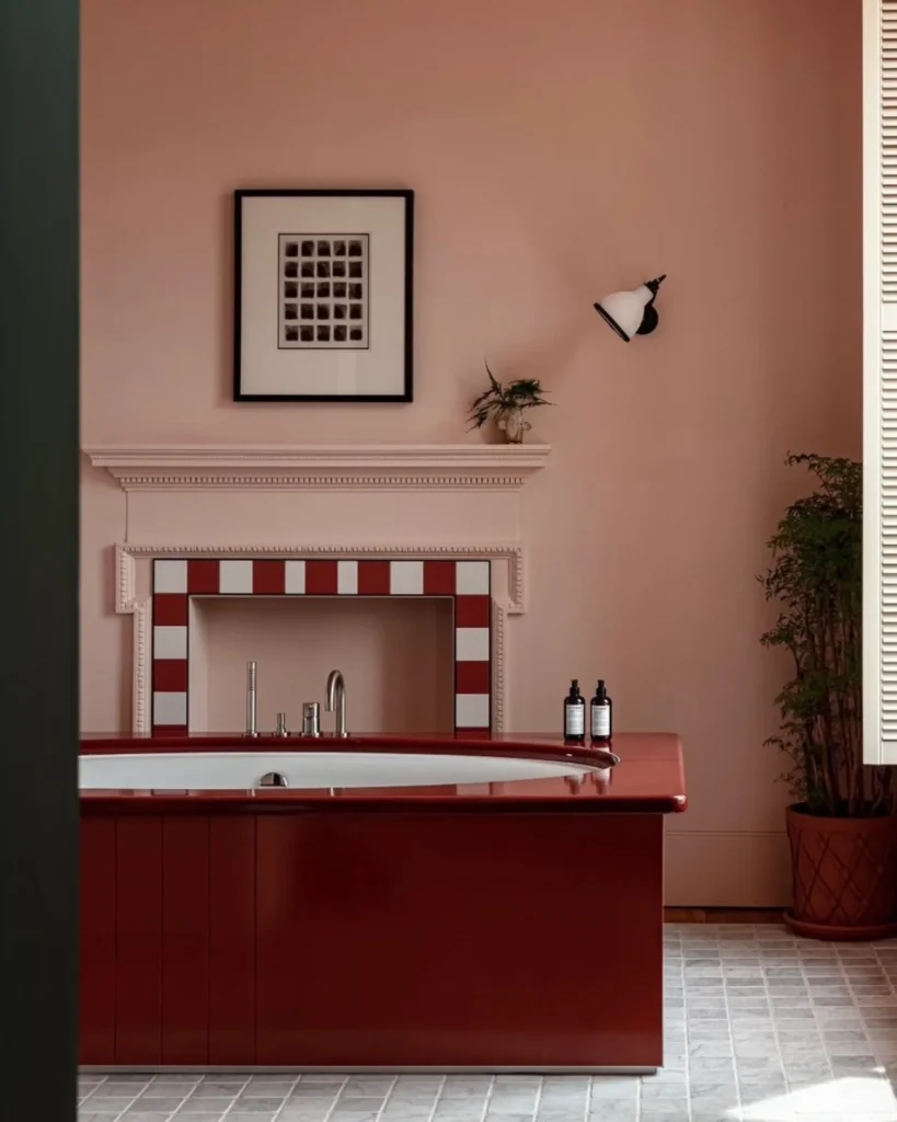 Pink and red bathroom