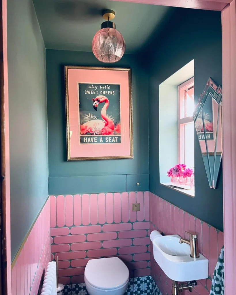 Pink and turquoise bathroom