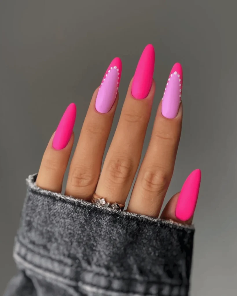 Pink and white dot French tip nail design