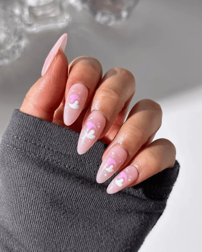 Pink and white heart nail design