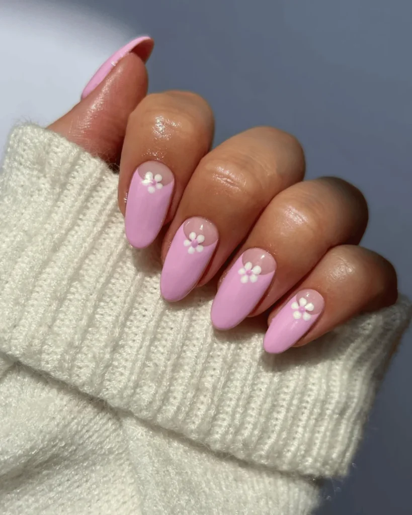 Pink floral nail art