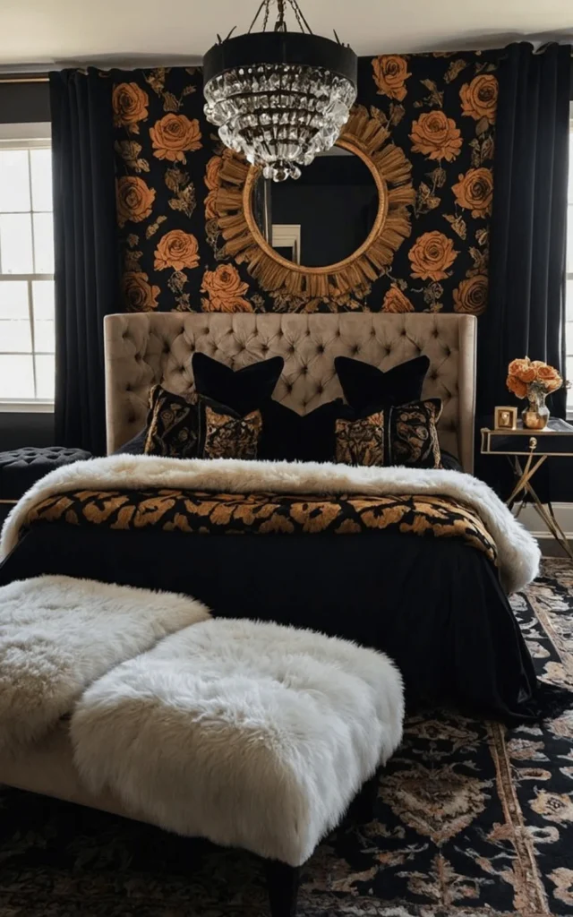 black and mustard bedroom