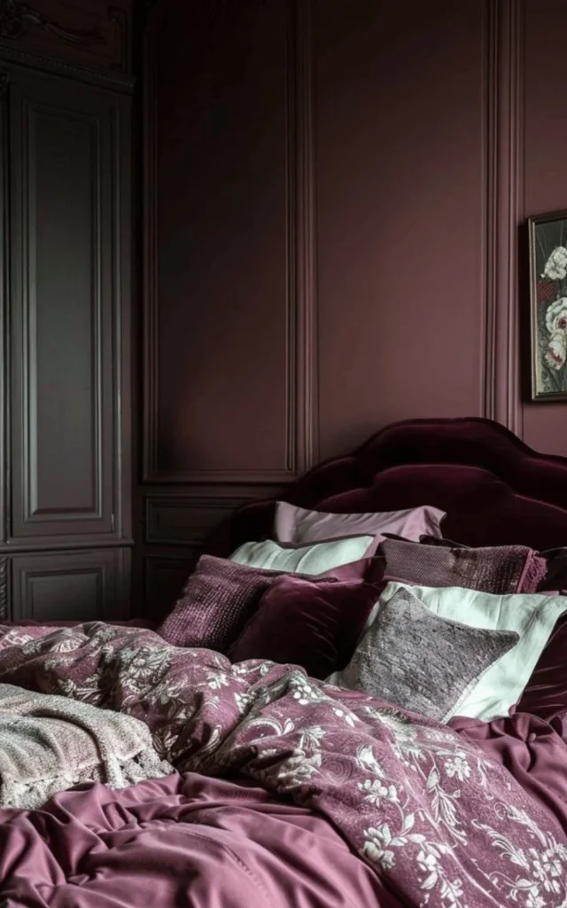 burgundy dark bedroom idea